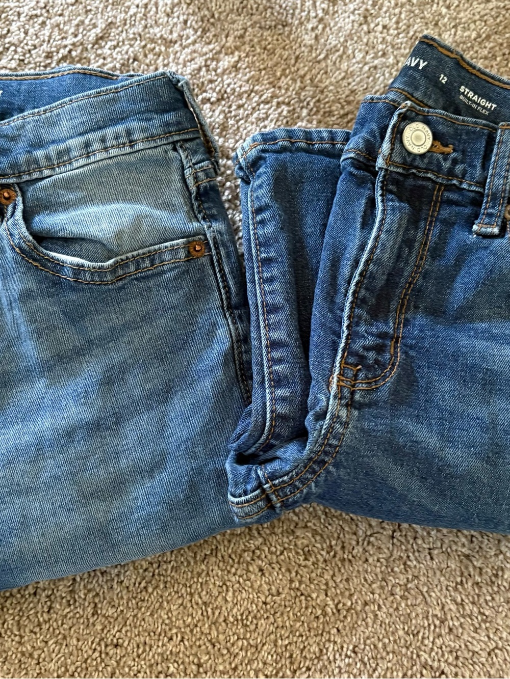 Two for one: Old Navy Kids Straight Jeans - Light and Dark Blue size 12.